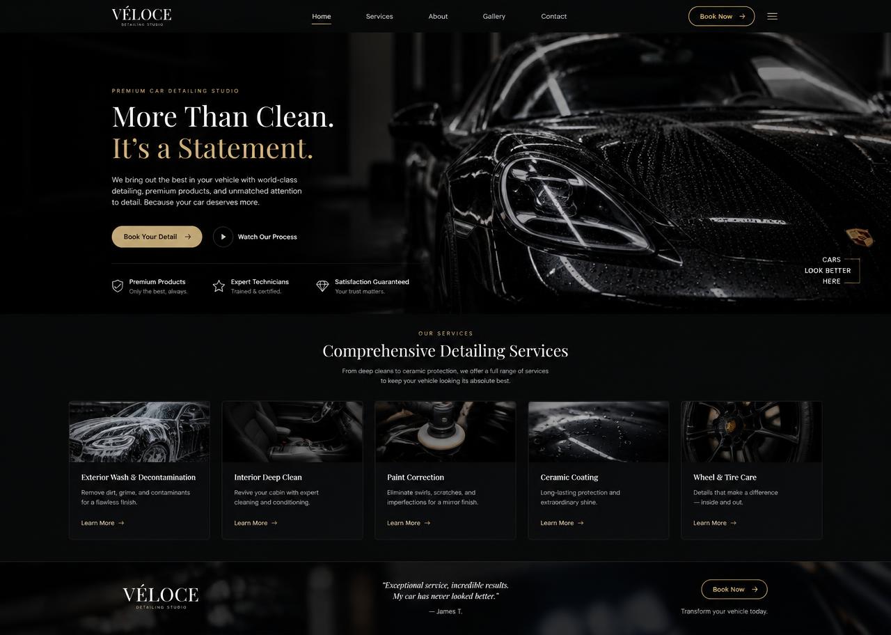 Véloce Detailing — Automotive website design