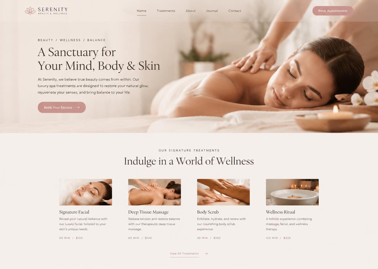 Serenity Spa — Beauty & Wellness website design