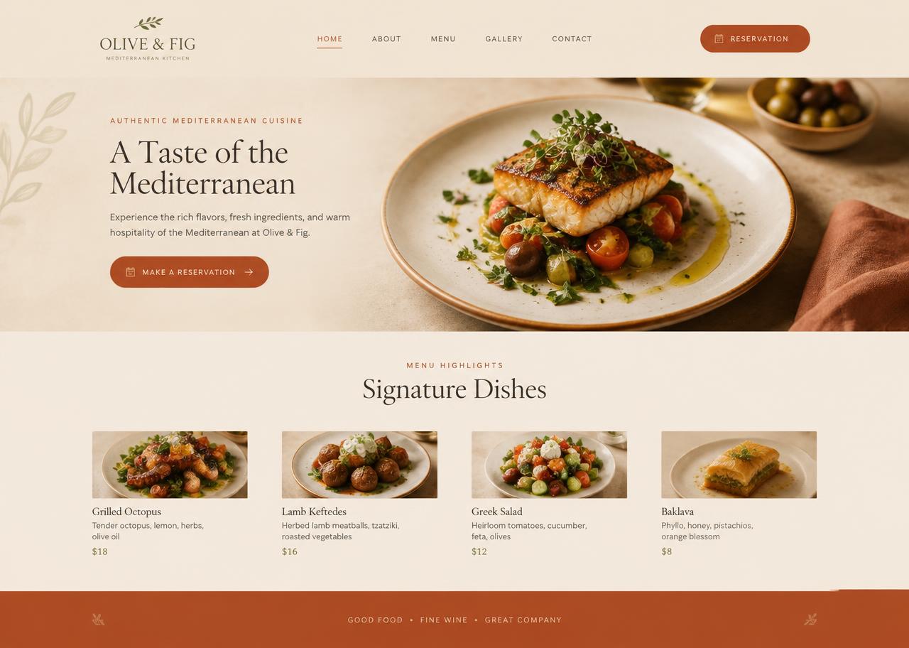 Olive & Fig — Restaurants website design